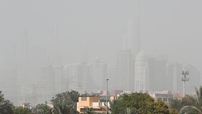 Jumeirah Lake Towers during the sandstorm in Dubai. Pawan Singh / The National