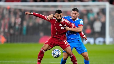 Mohamed Salah during a Champions League match at Anfield last year. Getty Images