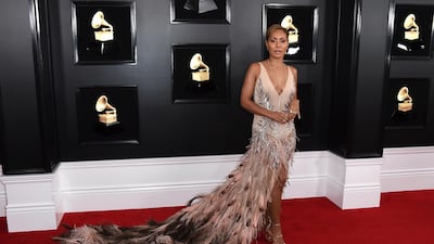 Jada Pinkett Smith wore a vintage dress, from her own personal collection for music's biggest red carpet of the year. Photo: AP