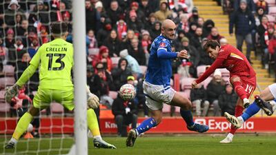 Liverpool's Federico Chiesa shoots at the goal. AFP