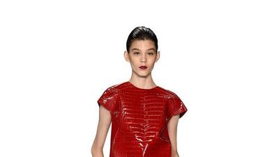 Flat out: a model from Carolina Herrera. Frazer Harrison / Getty Images for Mercedes-Benz Fashion Week / AFP