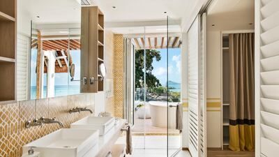 The bathroom in a junior suite. Courtesy Lux Grand Gaube