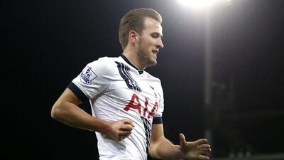 Tottenham’s Harry Kane celebrates after scoring the team’s second goal on Tuesday night in their Premier League win. Paul Childs / Action Images / Reuters