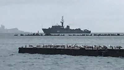 A view shows a Russian navy minesweeper ship, the Vice Admiral Zakharin, near Kerch, Crimea. Reuters