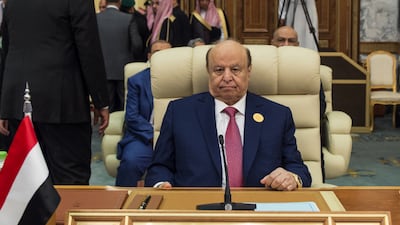 Yemen's former president Abdrabu Mansur Hadi at an Arab summit in 2019. AFP