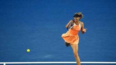 Maria Sharapova of Russia in action against Nao Hibino of Japan during their first-round match at the Australian Open at Melbourne Park, in Melbourne, Australia, 18 January 2016. Mast Irham / EPA