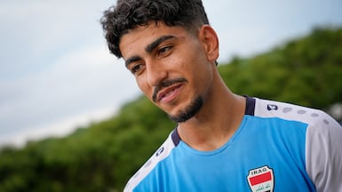 Ahmed Qassem speaks at Iraq's base camp in White Sulphur Springs, West Virginia, ahead of the 2026 World Cup. Joshua Longmore / The National