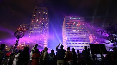 The Philippines celebrates the new year with a laser show in Manila, Philippines on December 31, 2014. Traditionally Filipinos welcome the New Year with firecrackers, fireworks and almost anything to make the loudest noise possible. Bullit Marquez/AP Photo