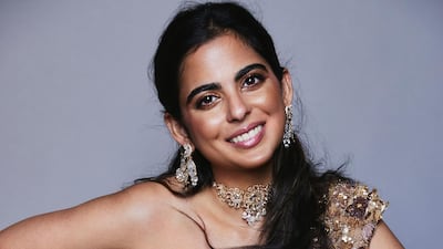 Isha Ambani wore ethnic Indian jewellery by Viren Bhagat alongside a Rahul Mishra gown. Photo: Anaita Shroff Adajania / @anaitashroffadajania / Instagram
