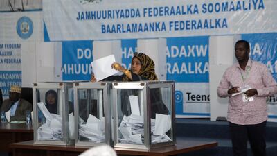 A member of the Somali parliament casts a vote in Mogadishu. Reuters