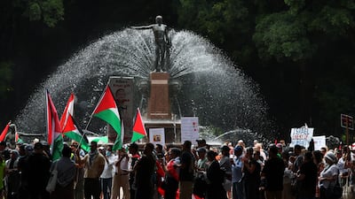 Pro-Palestine protesters rally in Hyde Park, Sydney. Getty Images