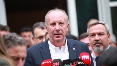 Muharrem Ince, leader of Turkey's Homeland Party, announces his withdrawal from the presidential race on May 11. EPA