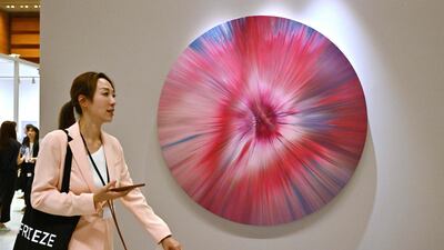 Beautiful Remastered Rubellite Tourmaline Painting, 2007, by Damien Hirst. AFP