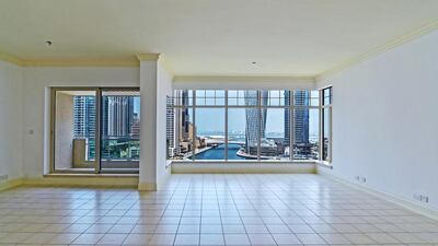 This unfurnished, 2,322-square-foot apartment is located in Anbar Tower, one of the first buildings by Emaar in Dubai Marina. Courtesy of Better Homes