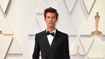 Canadian singer Shawn Mendes wears a classic black tuxedo. AFP