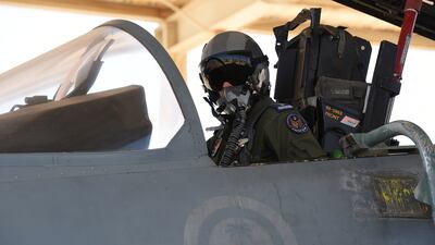 A Saudi pilot sits in a F-15 fighter jet at the Khamis Mushayt military airbase, about 880 kilometres from Riyadh. AFP