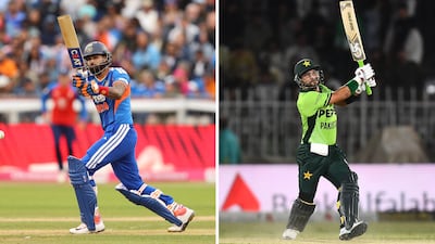 Shreyas Iyer, left, of India and Pakistan's Sahibzada Farhan. Getty Images