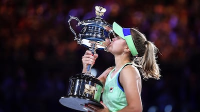 Sofia Kenin celebrates after winning the 2020 Australian Open. EPA