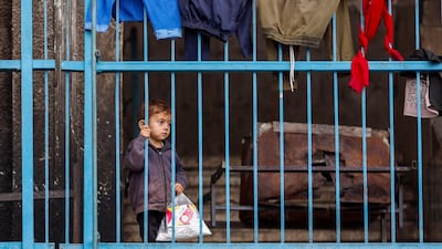 A Palestinian boy at a school used as a shelter by displaced people who fled Rafah, in the southern Gaza Strip. Reuters