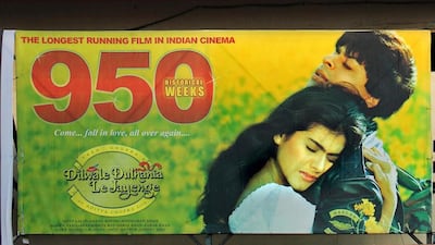 DDLJ at the Maratha Mandir Cinema at Mumbai Central is counting days to the 1,000th week screening of the movie. Subhash Sharma for The National