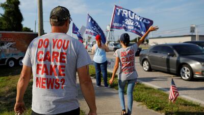 Supporters of President Donald Trump wave to drivers at a roadside rally in Florida. Reuters/Brian Snyder
