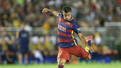 Rafinha of Barcelona goes to play the ball against LA Galaxy on Tuesday in a pre-season friendly in Los Angeles. Stephen Dunn / Getty Images / AFP
