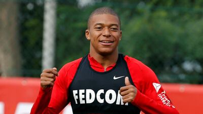Kylian Mbappe takes part in training ahead of Monaco's Ligue 1 clash with Marseille on Sunday. Eric Gaillard / Reuters