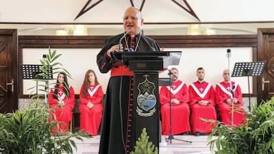 Cardinal Louis Raphael Sako, Patriarch of Babylon of the Chaldeans and head of the Chaldean Catholic Church, speaks during the inauguration of a Chaldean Catholic pastoral centre in Iraq's northern multi-ethnic city of Kirkuk on January 2, 2019. AFP