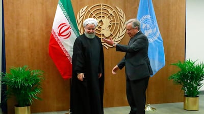 Iran's President Hassan Rouhani meets with United Nations Secretary General Antonio Guterres on the sidelines of the 74th session of the United Nations General Assembly at U.N. headquarters in New York City, New York, U.S. REUTERS