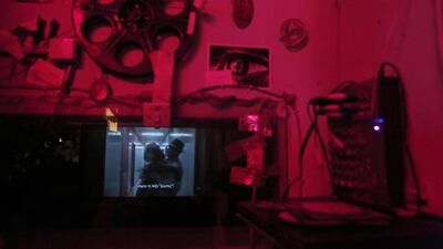 A 1965 French science fiction movie Alphaville is shown on a screen at the Zefyros vintage-movie cinema in Ano Petralona. The subtitles reads in Greek “Think the word love”. Unlike most other Mediterranean countries, films in Greece are shown with subtitles and are not dubbed, making audiences more familiar with English.