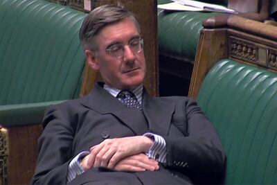 Leader of the House of Commons Jacob Rees-Mogg relaxes on the front bench during an emergency debate on a no-deal Brexit. AFP