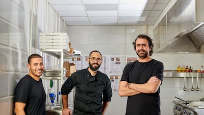 The Food Lab co-founders Ahmed Osman, Wesam Masoud and Kareem El Daly. The company aims to expand its operations in Egypt and abroad. Photo: The Food Lab
