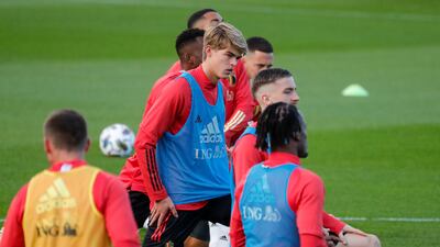 Belgian player Charles De Ketelaere during training in Tubize. EPA