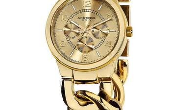 The Akribos XXIV women's gold watch is now Dh119, down from Dh1,818, a saving of Dh1,699 (93 per cent). Courtesy Amazon