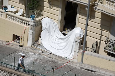 The entrance of a residential building in Monaco, where a suspected parcel bomb explosion took place. EPA