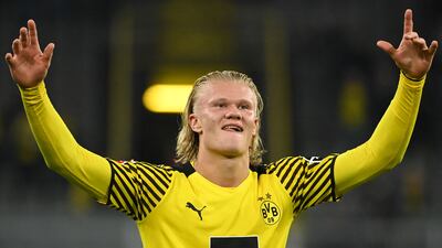 Dortmund's Norwegian forward Erling Haaland celebrates the win against Hoffenheim. AFP