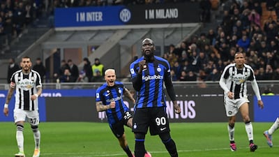 Inter Milan's Romelu Lukaku celebrates after scoring the first goal against Udinese. AFP