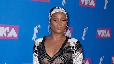 Tiffany Haddish in a richly-woven Naeem Khan. Photo / EPA