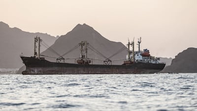 A commercial ship anchored off Yemen's coast in the Bab Al Mandeb strait that connects the Red Sea with the Gulf of Aden. AFP