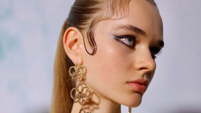 A double eye flick and sculpted baby hair at Georges Hobeika. Getty