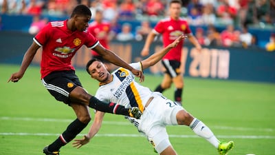 Marcus Rashford was twice on target as Manchester United beat Los Angeles Galaxy 5-2 on Sunday morning. Ringo Chu / AFP