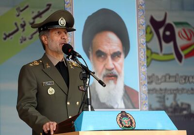 Iranian army commander-in-chief Abdolrahim Mousavi speaking during an army parade in Tehran. AFP