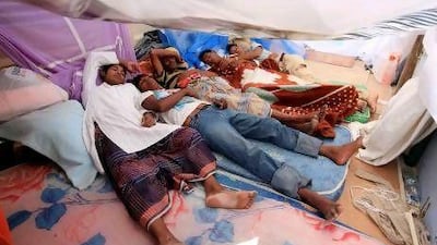 The abandoned construction workers rest at the temporary shelter.
