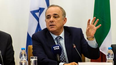 Israeli Energy Minister Yuval Steinitz attends the Quadrilateral Ministerial Meeting for the EastMed Pipeline on December 5, 2017, in the Cypriot capital Nicosia. Lakovos Hatzistavrou / AFP