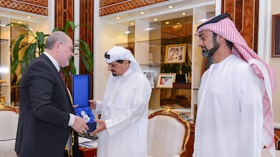 Sheikh Humaid bin Rashid Al Nuaimi, Ruler of Ajman, on Monday received the participants of the 8th Ajman International Urban Planning Conference, in the presence of Sheikh Ammar bin Humaid Al Nuaimi, Crown Prince of Ajman. Wam