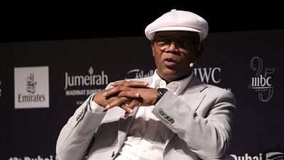 Samuel L Jackson speaks during his question-and-answer session at the Dubai International Film Festival on Friday. Courtesy Diff