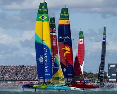 Middle East sponsorship is unmissable in SailGP races. Photo: Rolex