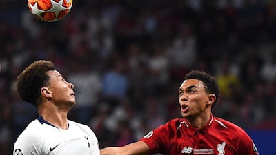 Dele Alli vies with Trent Alexander-Arnold at the Wanda Metropolitano Stadium in Madrid. AFP