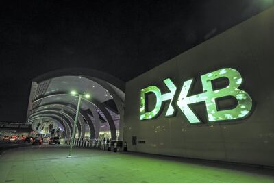 Dubai International Airport glows green for St Patrick's Day. It's the first time that the airport – one of the world's busiest – has joined Tourism Ireland's Global Greening. Courtesy Tourism Ireland