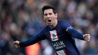 Lionel Messi celebrates after scoring Paris Saint-Germain's winner in the 4-3 Ligue 1 win against Lille at Parc des Princes on February 19, 2023. AP